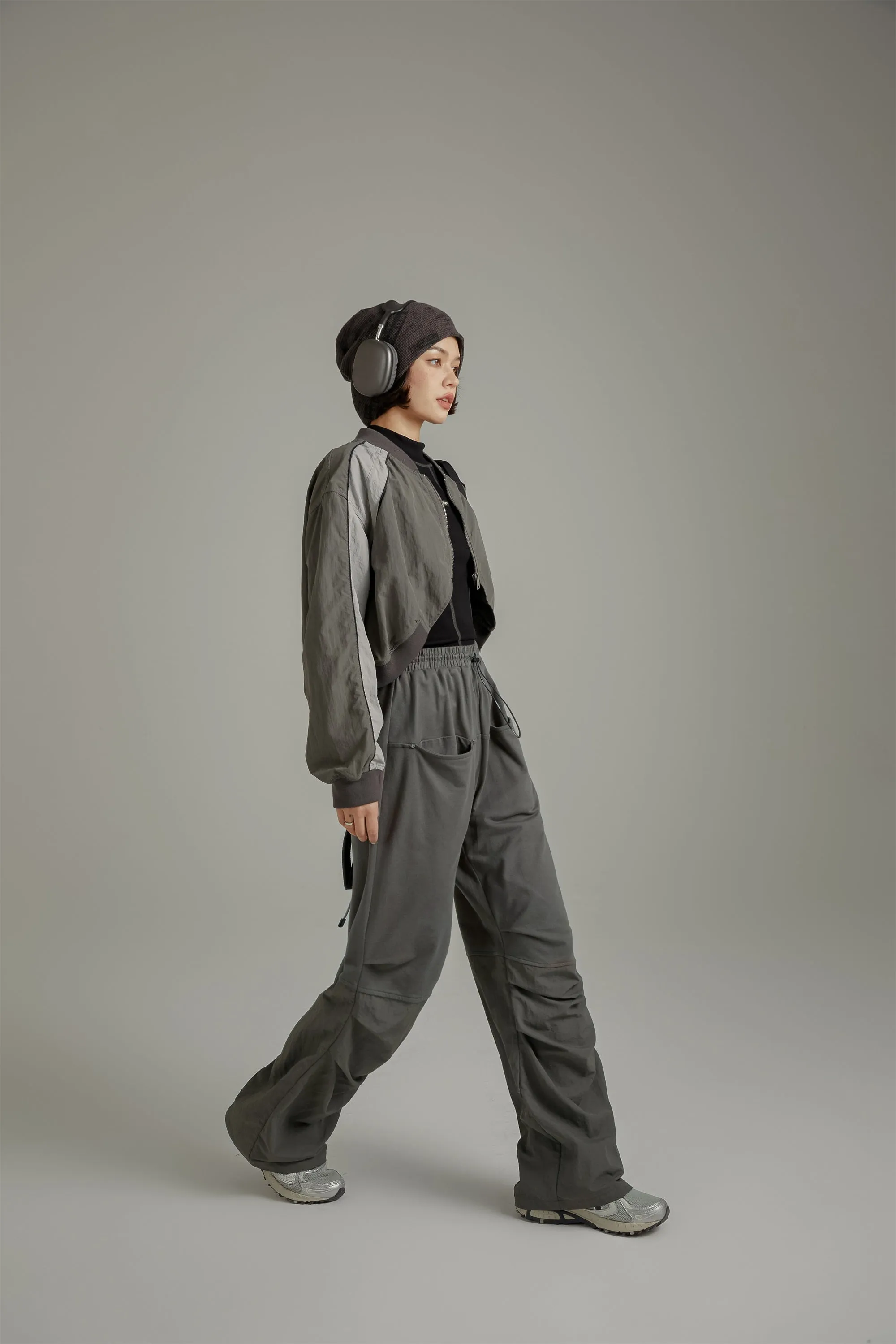 Shirring Drawstring Wide Leg Casual Pants