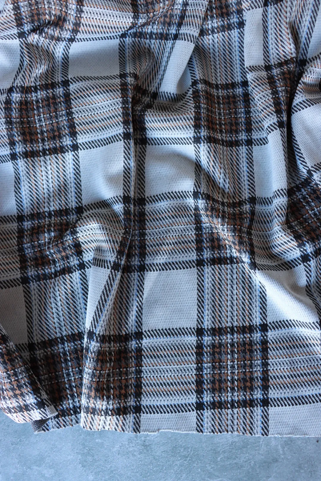 Silver & Umber Plaid Yarn Dyed Jacquard Knit