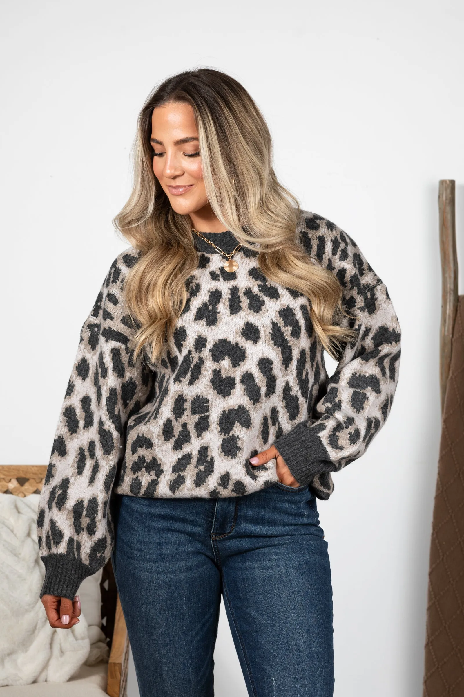 Soft Cozy Leopard Graphic Knit Sweaters