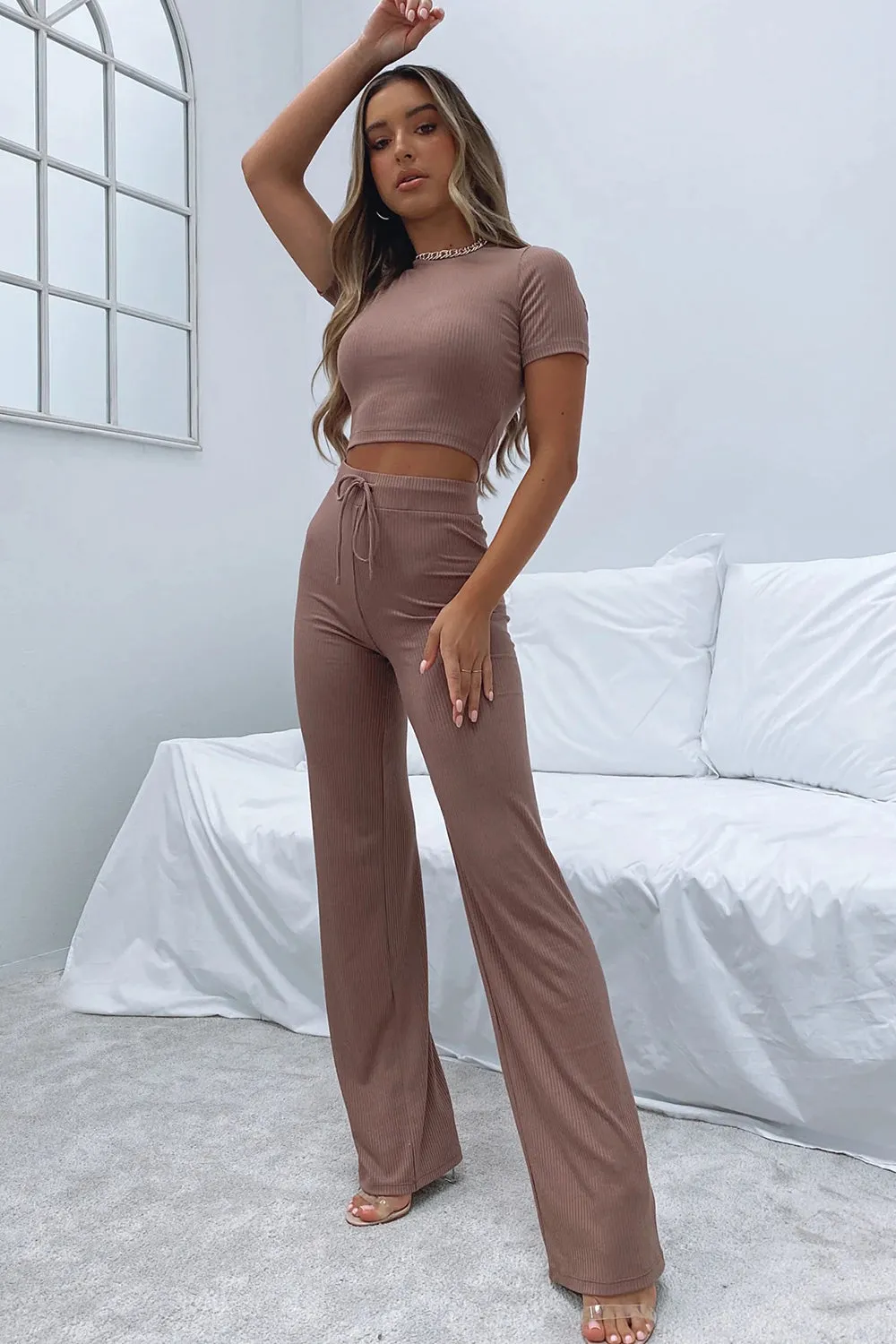 TEEK - Round Neck Short Sleeve Top and Pants Set