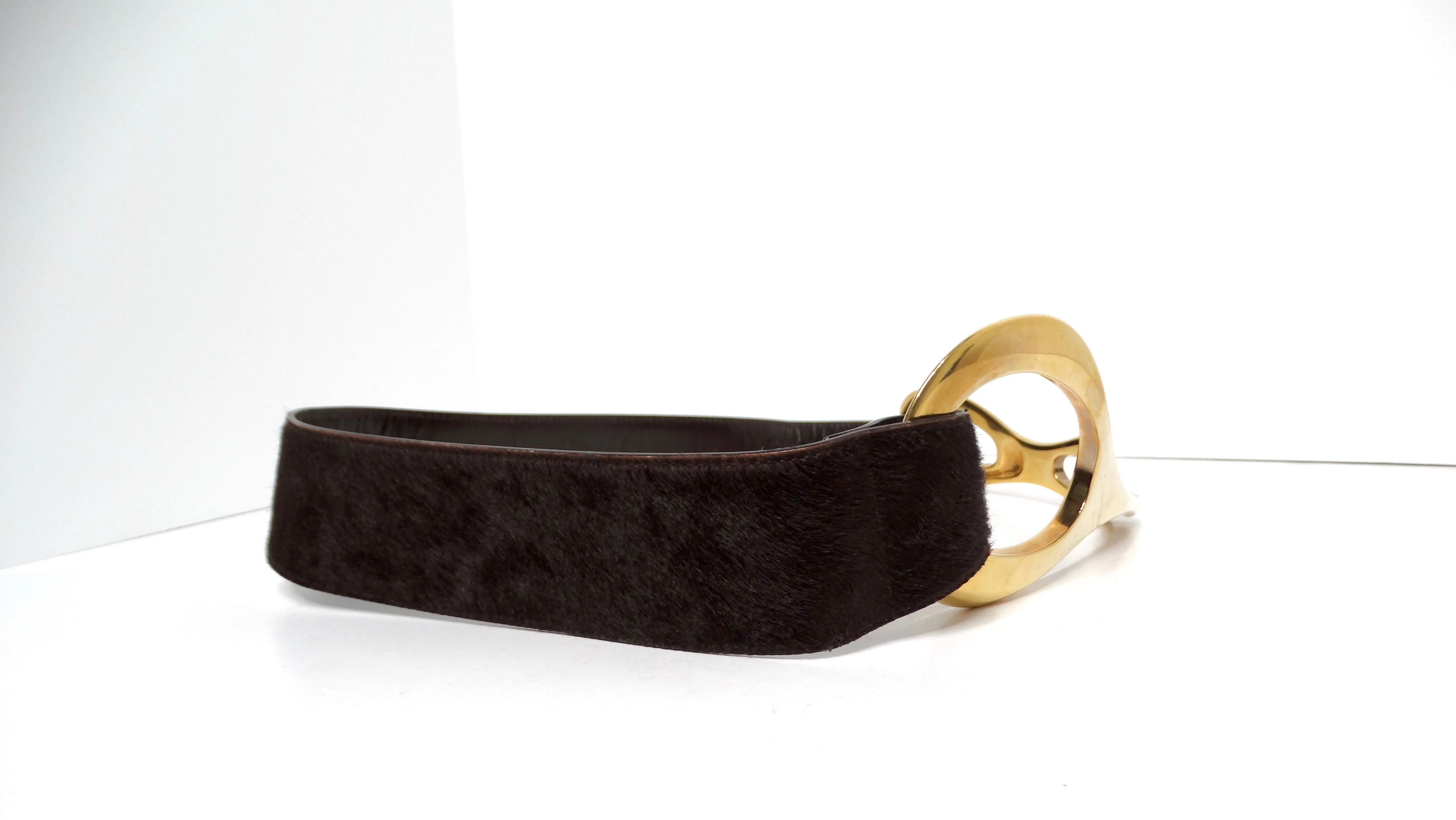 Tom Ford for Gucci 1996 Brown Horsebit Pony Hair Wide Waist Belt