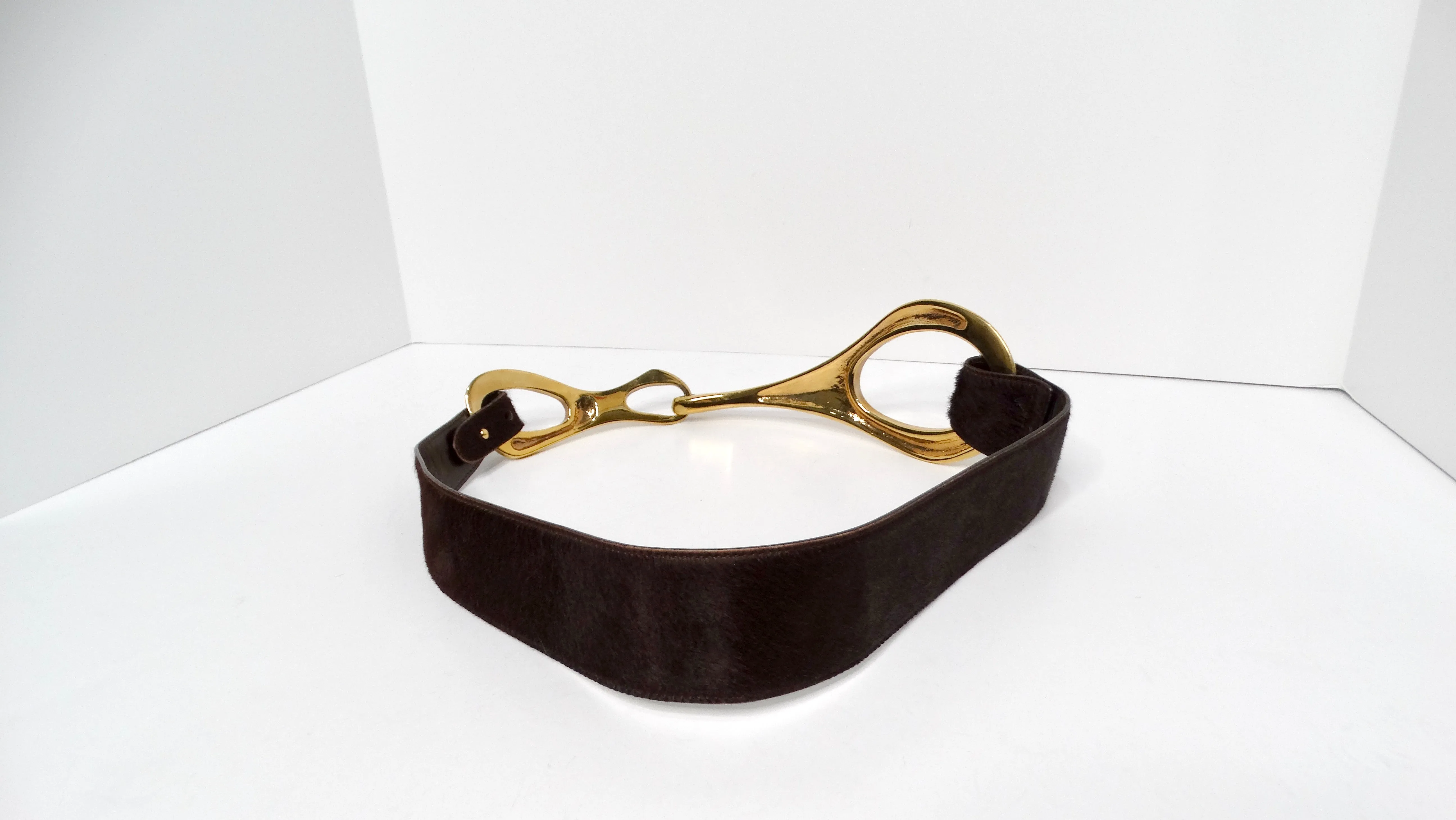 Tom Ford for Gucci 1996 Brown Horsebit Pony Hair Wide Waist Belt