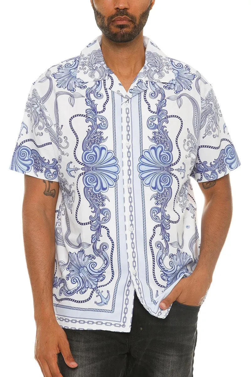 White Blue Paisley Button Down Shirt