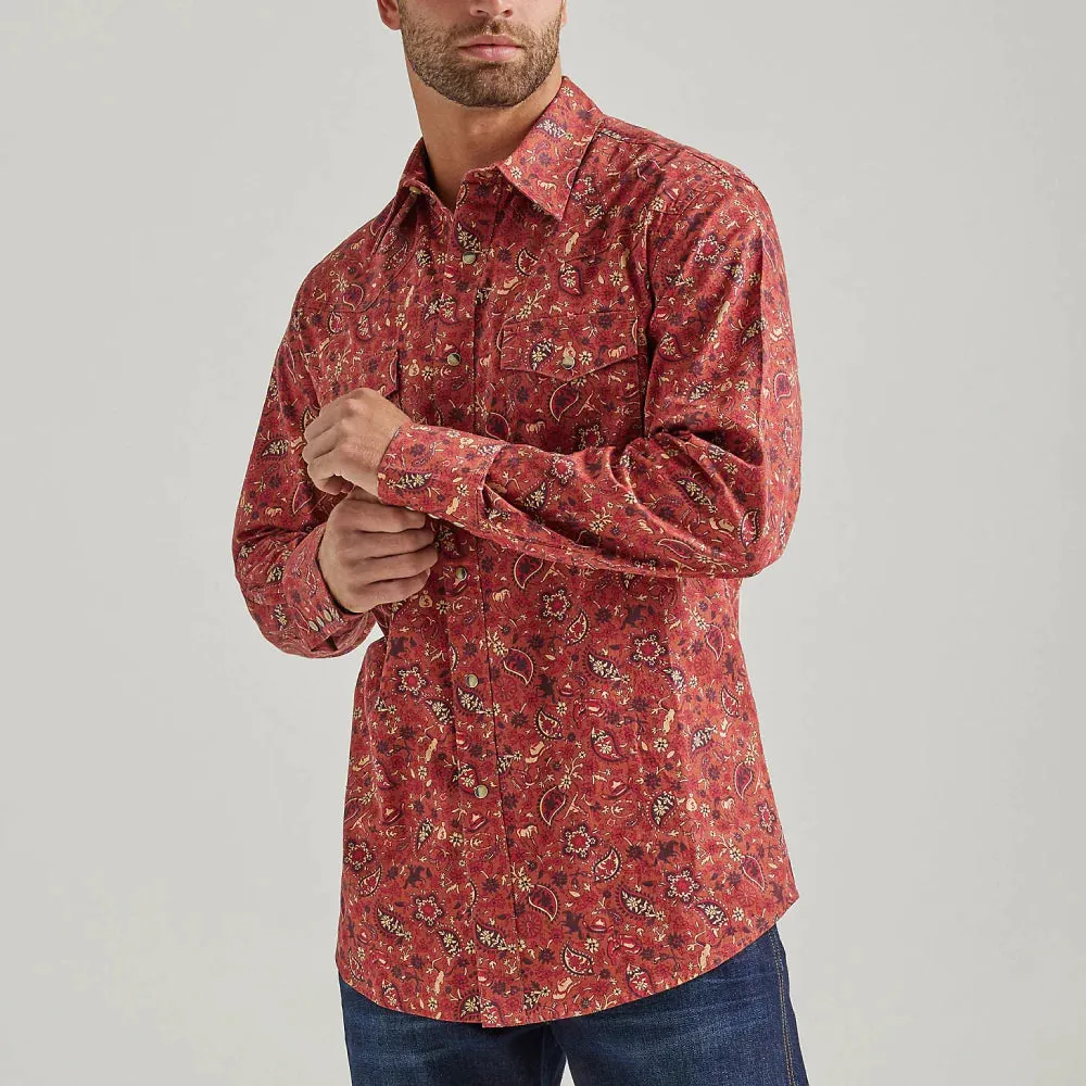 Wrangler Mens Coconut Cowboy Print  Button-Down - Red 112338179