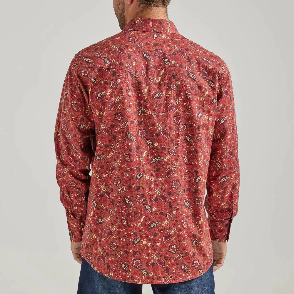 Wrangler Mens Coconut Cowboy Print  Button-Down - Red 112338179